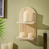 Boho Wall Mounted Decorative Shelves Wood Candle Holder Vintage Pillar Candle Holders Plant Flower Vase Display Shelf Home Decor