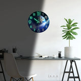 Creative Earth Luminous Wooden Wall Clock Living Room Bedroom Kitchen Home Decoration Wall Clock Silent Quartz Clock Holiday Gift 13.4inch Inch 16inch (No Battery)