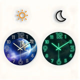 Creative Earth Luminous Wooden Wall Clock Living Room Bedroom Kitchen Home Decoration Wall Clock Silent Quartz Clock Holiday Gift 13.4inch Inch 16inch (No Battery)
