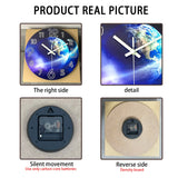 Creative Earth Luminous Wooden Wall Clock Living Room Bedroom Kitchen Home Decoration Wall Clock Silent Quartz Clock Holiday Gift 13.4inch Inch 16inch (No Battery)