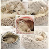 Soft Plush Pet Bed Round Semi Closed Cat Bed Shell Type Pet Mattress Warm Cat Dog 2 in 1 Sleeping Nest Cave for Small Dogs